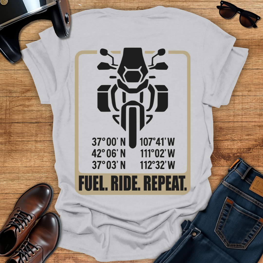Fuel. Ride. Repeat - Back Print T-Shirt