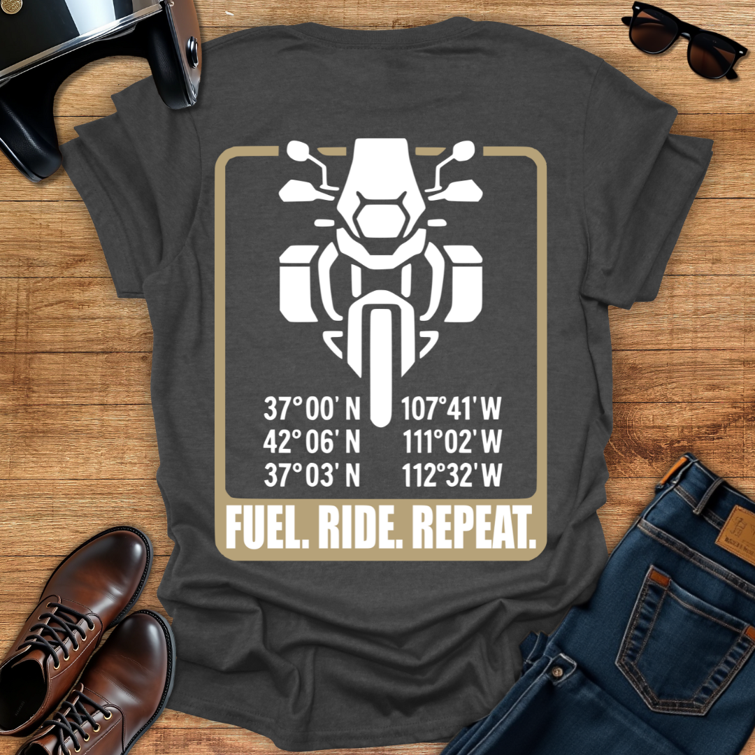 Fuel. Ride. Repeat - Back Print T-Shirt