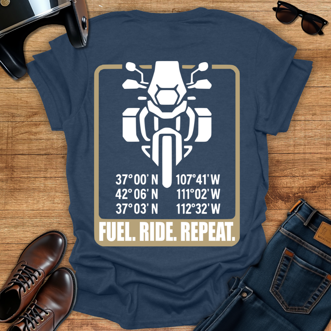 Fuel. Ride. Repeat - Back Print T-Shirt