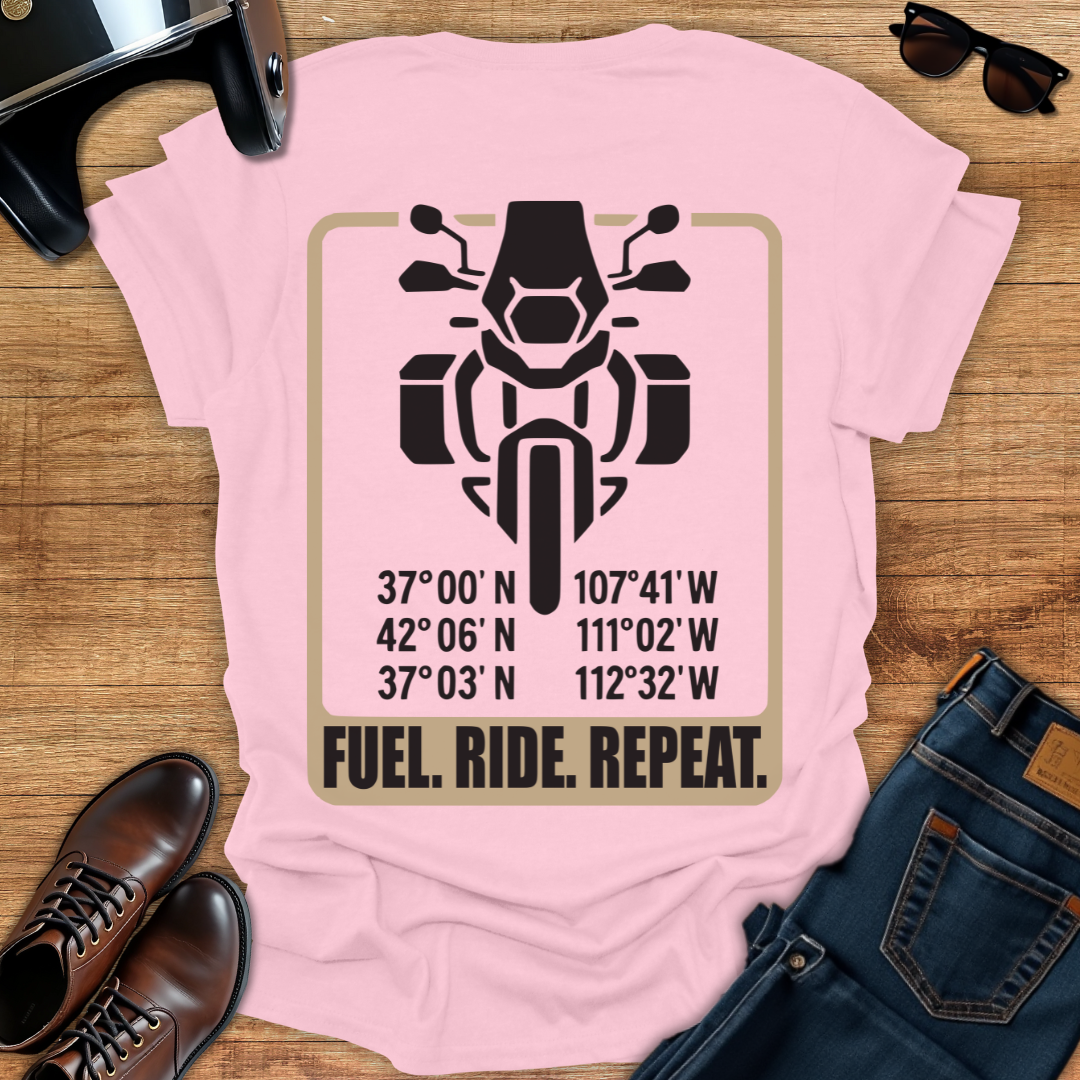 Fuel. Ride. Repeat - Back Print T-Shirt